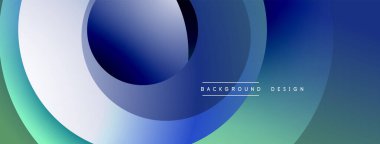 Katmanlı dairesel şekiller canlı renklerde, düzgün geçiş, derinlik efektleri ve modern, fütürist estetiğe sahip, gradyan açısından zengin soyut bir tasarım oluşturur.