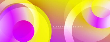 Katmanlı dairesel şekiller canlı renklerde, düzgün geçiş, derinlik efektleri ve modern, fütürist estetiğe sahip, gradyan açısından zengin soyut bir tasarım oluşturur.