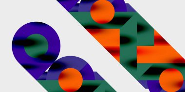 Dinamik geometrik bir kompozisyonda daireler, çizgiler ve üçgenler içeren modern soyut bir arkaplan. Tarz, teknoloji veya yaratıcı temalı tasarımlar için mükemmel.