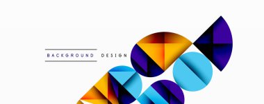 Çemberler ve üçgenlerin kesiştiği soyut geometrik desen. Yüksek kontrastlı kompozisyon derinlik yaratır ve dinamik, modern estetik