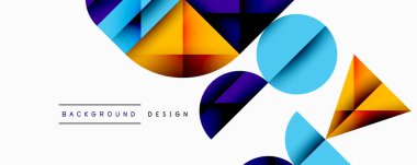 Çemberler ve üçgenlerin kesiştiği soyut geometrik desen. Yüksek kontrastlı kompozisyon derinlik yaratır ve dinamik, modern estetik