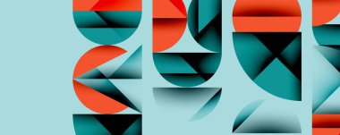 Çemberler ve üçgenlerin kesiştiği soyut geometrik desen. Yüksek kontrastlı kompozisyon derinlik yaratır ve dinamik, modern estetik