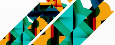 Birleştirilmiş açısal ve eğri şekilli soyut geometrik çizimler, pürüzsüz eğimli dinamik bileşimler ve kalın karşıtlıklar