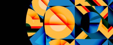 Daireler, yarı daireler, kareler ve yuvarlak üçgenler. Duvar kağıdı, afiş, arkaplan, kart, kitap illüstrasyonu, iniş sayfası için geometrik mozaik mozaik desen soyut arkaplan