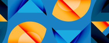 Daireler, yarı daireler, kareler ve yuvarlak üçgenler. Duvar kağıdı, afiş, arkaplan, kart, kitap illüstrasyonu, iniş sayfası için geometrik mozaik mozaik desen soyut arkaplan