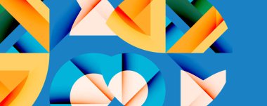 Birbirine kenetlenmiş dairesel ve açısal şekillerle soyut geometrik bileşim, pürüzsüz gradyanlar ve beyaz arkaplan üzerinde keskin karşıtlıklar