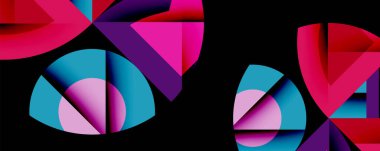 Birbirine kenetlenmiş dairesel ve açısal şekillerle soyut geometrik bileşim, pürüzsüz gradyanlar ve beyaz arkaplan üzerinde keskin karşıtlıklar