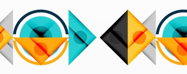 Kesişen üçgenler, daireler ve gradyanlarla soyut geometrik bileşim, derinlik ve kontrastla dinamik bir katman oluşturur.