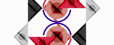 Kesişen üçgenler, daireler ve gradyanlarla soyut geometrik bileşim, derinlik ve kontrastla dinamik bir katman oluşturur.