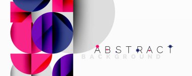 Üst üste binen daireler ve gradyanlarla soyut geometrik çizimler, daire kare üçgen şekilleri arka plan şekilleri keskin açısal kesikler, pürüzsüz gölgeleme ve yapılandırılmış katman bileşimi