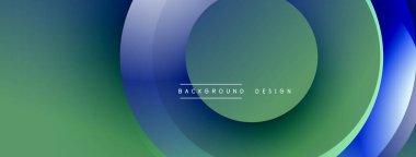 Katmanlı dairesel şekiller canlı renklerde, düzgün geçiş, derinlik efektleri ve modern, fütürist estetiğe sahip, gradyan açısından zengin soyut bir tasarım oluşturur.