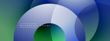 Katmanlı dairesel şekiller canlı renklerde, düzgün geçiş, derinlik efektleri ve modern, fütürist estetiğe sahip, gradyan açısından zengin soyut bir tasarım oluşturur.