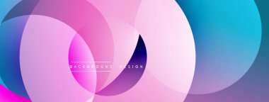 Katmanlı dairesel şekiller canlı renklerde, düzgün geçiş, derinlik efektleri ve modern, fütürist estetiğe sahip, gradyan açısından zengin soyut bir tasarım oluşturur.