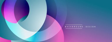 Katmanlı dairesel şekiller canlı renklerde, düzgün geçiş, derinlik efektleri ve modern, fütürist estetiğe sahip, gradyan açısından zengin soyut bir tasarım oluşturur.