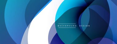 Çembersel soyut tasarım üst üste binen yarı saydam daireler ve yuvarlak şekiller, harmanlanan eğriler ve düzgün eğriler, derinlik, karşıtlık ve dinamik görsel efekt oluşturur.