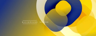 Çembersel soyut tasarım üst üste binen yarı saydam daireler ve yuvarlak şekiller, harmanlanan eğriler ve düzgün eğriler, derinlik, karşıtlık ve dinamik görsel efekt oluşturur.