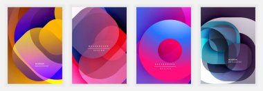 Sıcak ve serin eğimlerde üst üste binen şeffaf dairesel şekilli renkli soyut posterler, pürüzsüz derinlik, akış ve modern kompozisyon estetiği yaratıyor.