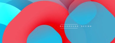 Soyut şekiller çakışır. Kırmızı, mavi renkler modern tasarım yaratır. Yumuşak eğimler görsel derinlik sunar. Minimalist estetik.