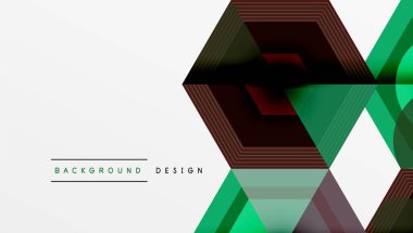 Soyut geometrik tasarım. Üst üste binen altıgen tabakalar derinlik yaratır. Yeşil, kırmızı, siyah renkler. Modern estetik. Minimalist kompozisyon. Temiz çizgiler.