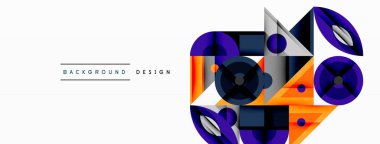 Soyut geometrik şekiller, canlı renkler, modern tasarım. Üst üste binen katmanlar dinamik bileşim yaratır. Temiz çizgiler, minimalist estetik.