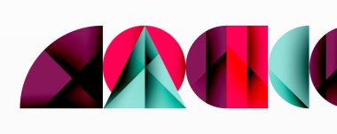 Soyut geometrik şekiller, canlı renkler, modern tasarım, üst üste binen formlar, dinamik kompozisyon, sanatsal ifade, görsel öğeler, yaratıcı kavram, kalın desenler, dijital sanat.