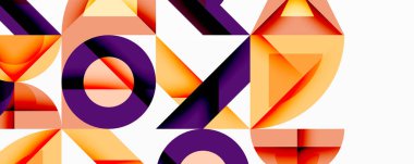 Soyut geometrik tasarım. Turuncu, mor şekiller kesişiyor. Modern, canlı bir kompozisyon. Minimalist tarzda. Temiz çizgiler, kalın renkler.