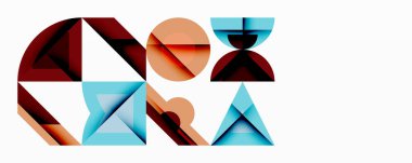 Soyut geometrik şekiller, kırmızı, mavi, turuncu. Minimalist tasarım, modern sanat, düz yatak, kompozisyon, dijital illüstrasyon. Temiz çizgiler, canlı renkler, basit formlar..