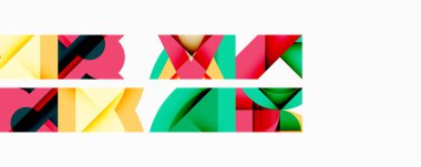 Soyut geometrik şekiller, canlı renkler, üst üste binen formlar, dinamik bileşim, modern tasarım, oyuncu desenler, parlak renkler, sanatsal ifade, görsel elementler..