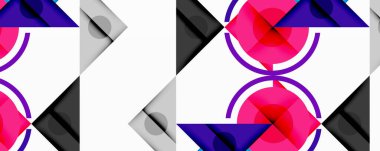 Soyut geometrik şekiller. Mor, pembe, kırmızı, siyah, gri renkler. Minimalist tasarım. Temiz çizgiler. Modern sanat. Parlak kompozisyon. Basit biçimler.