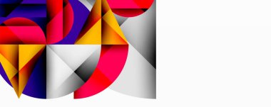 Soyut geometrik bileşim. Üst üste binen daireler, canlı renkler, modern tasarım. Parlak pembeler, maviler, sarılar dinamik görsel deneyimler yaratır. Temiz çizgiler, minimalist estetik.