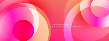 Soyut çemberler örtüşüyor ve canlı gradyanlar yaratıyor. Pembe, turuncu, sarı renkler düzgün bir şekilde harmanlanır. Arkaplan veya dijital sanat için modern tasarım.