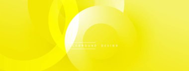 Parlak sarı soyut arka plan. Üst üste binen daireler dinamik görsel efekt yaratır. Yumuşak eğimler derinlik sağlar. Modern tasarım ögesi.