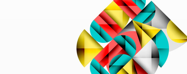 Abstract geometric shapes overlap. Bright colorsred, yellow, turquoise, graycreate dynamic composition. Modern design, clean lines, minimalist aesthetic.