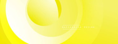 Parlak sarı arka plan, üst üste binen daireler. Gradyan derinlik yaratır, pürüzsüz geçişler. Minimalist tasarım, modern estetik. Temiz, canlı, basit.