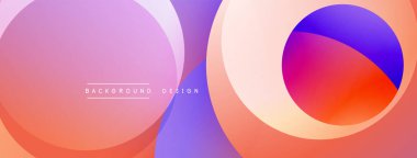 Soyut tasarım. Üst üste binen daireler, canlı renkler. Gradyan gölgeler pürüzsüz geçişler yaratır. Modern estetik, basit kompozisyon. Dijital projeler için arkaplan.