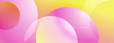 Canlı örtüşen çemberler soyut gradyan arkaplan oluşturur. Pembe, turuncu, sarı renkler düzgün bir şekilde harmanlanır. Dijital projeler için modern tasarım ögesi.