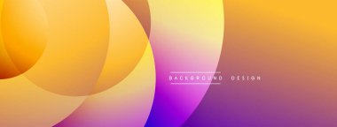 Parlak renkli örtüşen çemberler soyut gradyan arkaplan oluşturur. Turuncu, sarı, mor renkler arasında pürüzsüz geçişler. Modern tasarım ögesi.