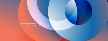 Soyut renkli çemberler dinamik görsel efektler yaratıyor. Pürüzsüz gradyanlar mavi, turuncu ve mor renkleri harmanlarlar. Modern tasarım ögesi.