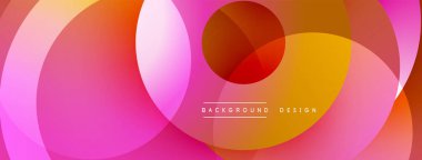 Soyut kompozisyon. Üst üste binen çemberler canlı gradyanlar yaratır. Pembe, turuncu, sarı renkler kusursuz bir şekilde harmanlanır. Dijital projeler için modern tasarım ögesi.