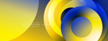 Soyut tasarım. Eşmerkezli daireler sarı ve mavi renkleri harmanlarlar. Gradyan etkisi derinlik yaratır. Modern estetik, canlı renkler, minimalist tarz. Yumuşak geçişler, dinamik kompozisyon.