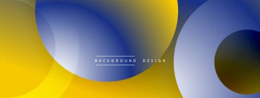 Soyut kompozisyon. Üst üste binen daireler, gradyanlar, mavi, sarı renkler modern estetik yaratıyor. Minimalist tasarım, temiz çizgiler, dinamik şekiller.