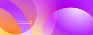 Canlı soyut şekiller örtüşür ve değişken bir etki yaratır. Mor, turuncu renkler kompozisyona hakim. Dijital arkaplanlar için uygun minimalist tasarım.