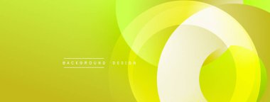 Soyut katmanlar canlı ve pürüzsüz eğimler yaratır. Üst üste binen daireler dinamik bileşim oluşturur. Parlak sarı, yeşil renkler tasarımda baskın. Minimalist estetik.