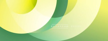 Soyut tasarım. Üst üste binen daireler katmanlar oluşturur. Yeşil, sarı renkler düzgün bir şekilde harmanlanır. Arka planlar, sunumlar için modern estetik. Basit, temiz kompozisyon.