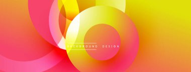 Canlı, soyut çemberler üst üste biniyor ve sıcak bir eğim yaratıyor. Turuncu, pembe ve sarı renkler arasında pürüzsüz geçişler. Modern tasarım ögesi.