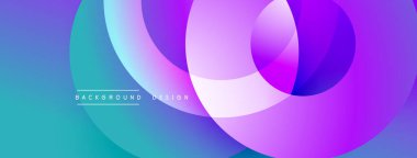 Canlı, soyut bir kompozisyon. Üst üste binen daireler dinamik değişim etkisi yaratır. Mavi, mor renkler dizaynın hakimi. Modern estetik.