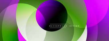 Soyut kompozisyon. Üst üste binen daireler dinamik görsel efekt yaratır. Değişik renkler harmanlanarak modern tasarımı oluşturuyor. Yumuşak geçişler, canlı renkler.