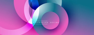 Soyut, canlı çemberler dinamik bir değişim etkisi yaratıyor. Mor, pembe, mavi renkler arasında pürüzsüz geçişler. Modern tasarım ögesi.