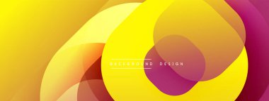 Soyut tasarım. Üst üste binen daireler dinamik bileşim yaratır. Sıcak renk paleti sarı, turuncu, mor. Modern estetik. Yumuşak eğimler. Minimalist stil.