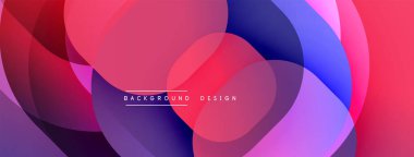Soyut, enerjik, örtüşen çemberler dinamik, renkli bir arkaplan oluşturur. Yumuşak eğimler pembeleri, morları, mavileri harmanlıyor. Modern tasarım ögesi.
